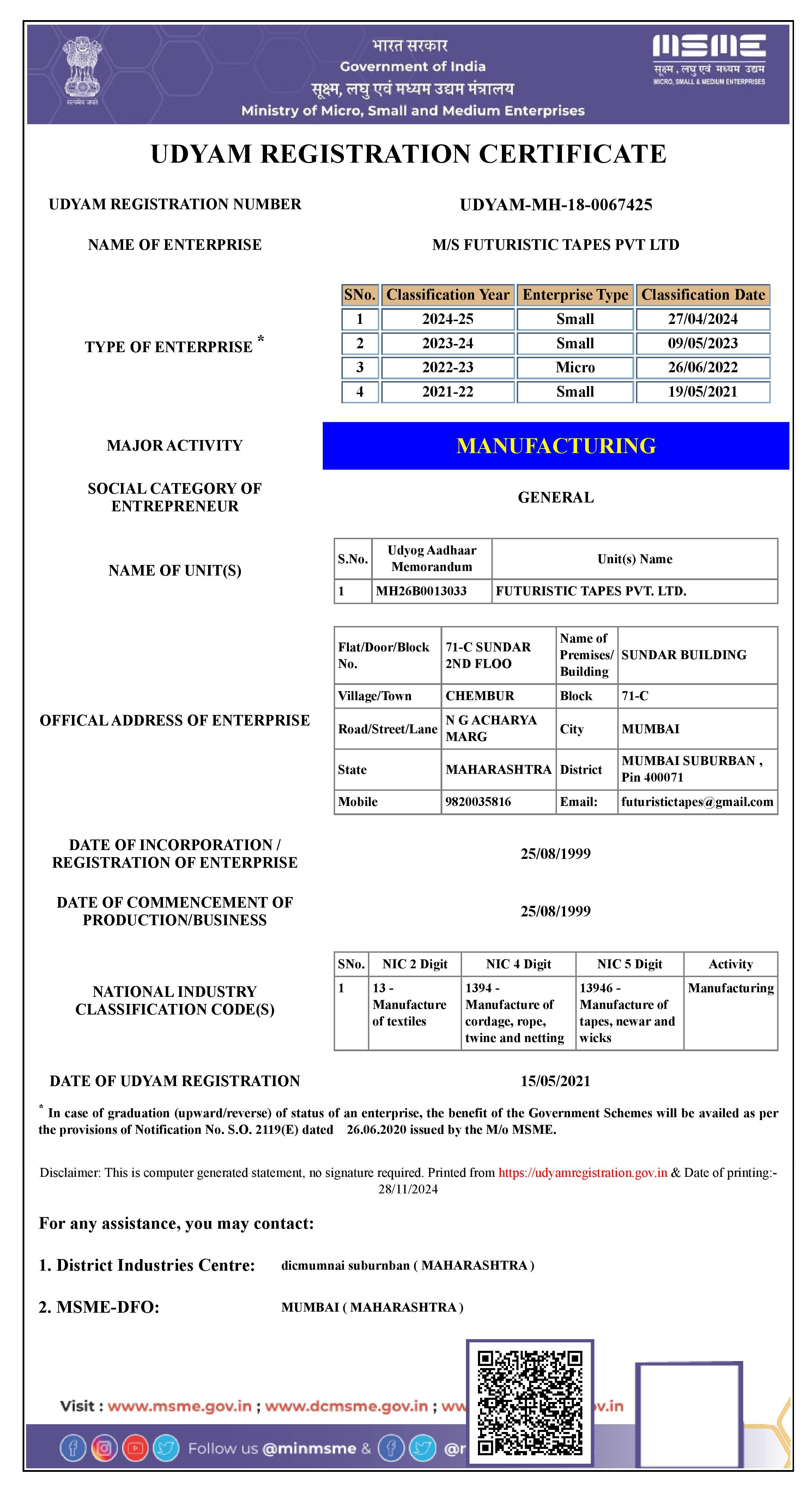 Udyam Registered Certificate